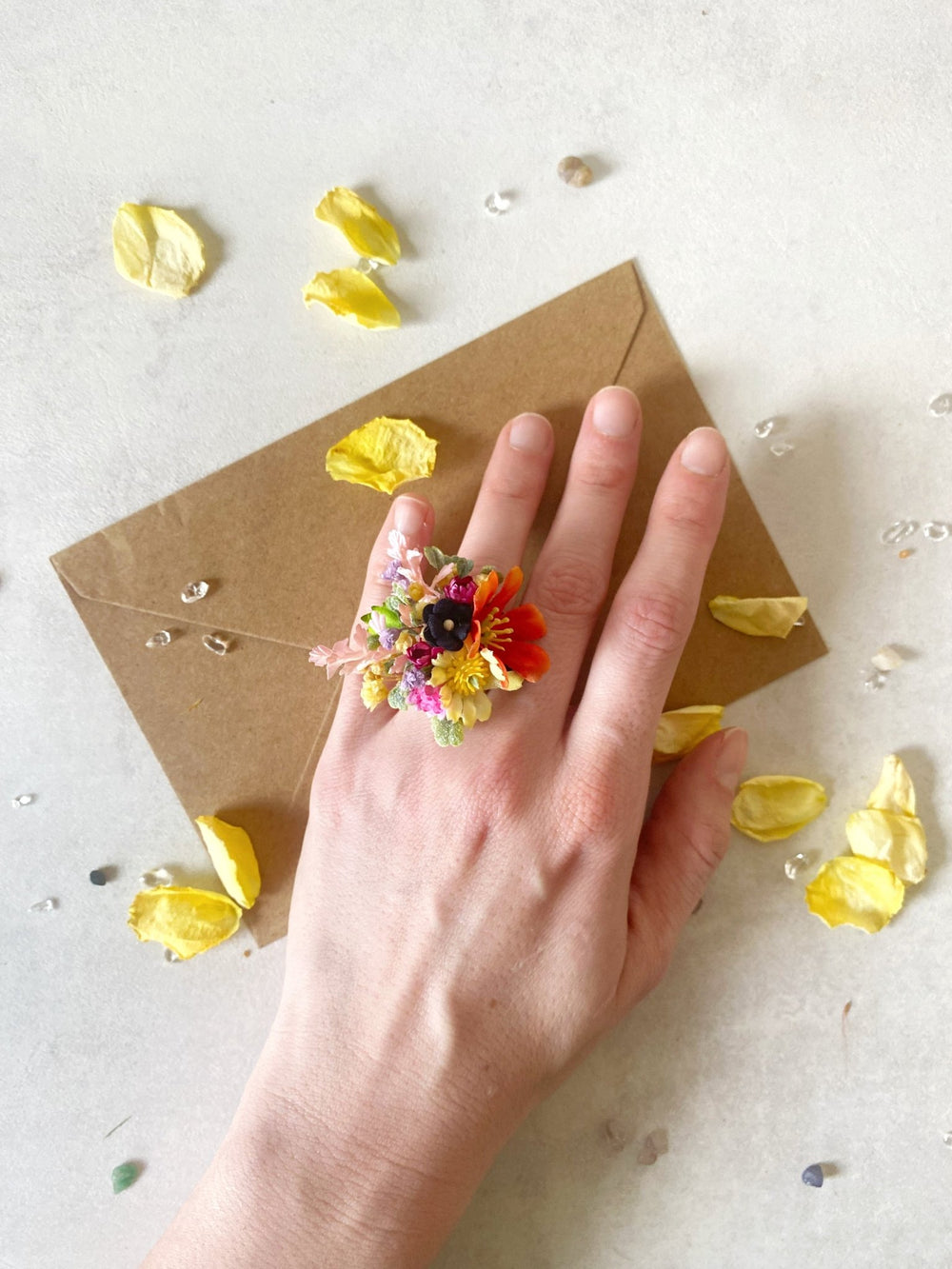 Colorful Wildflower Ring – Handmade Adjustable Flower Ring – handmade floral hair accessory by magaela