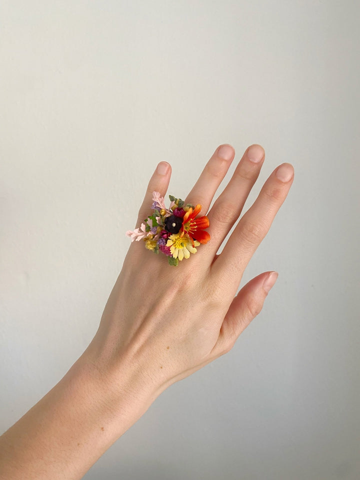 Colorful Wildflower Ring – Handmade Adjustable Flower Ring – handmade floral hair accessory by magaela