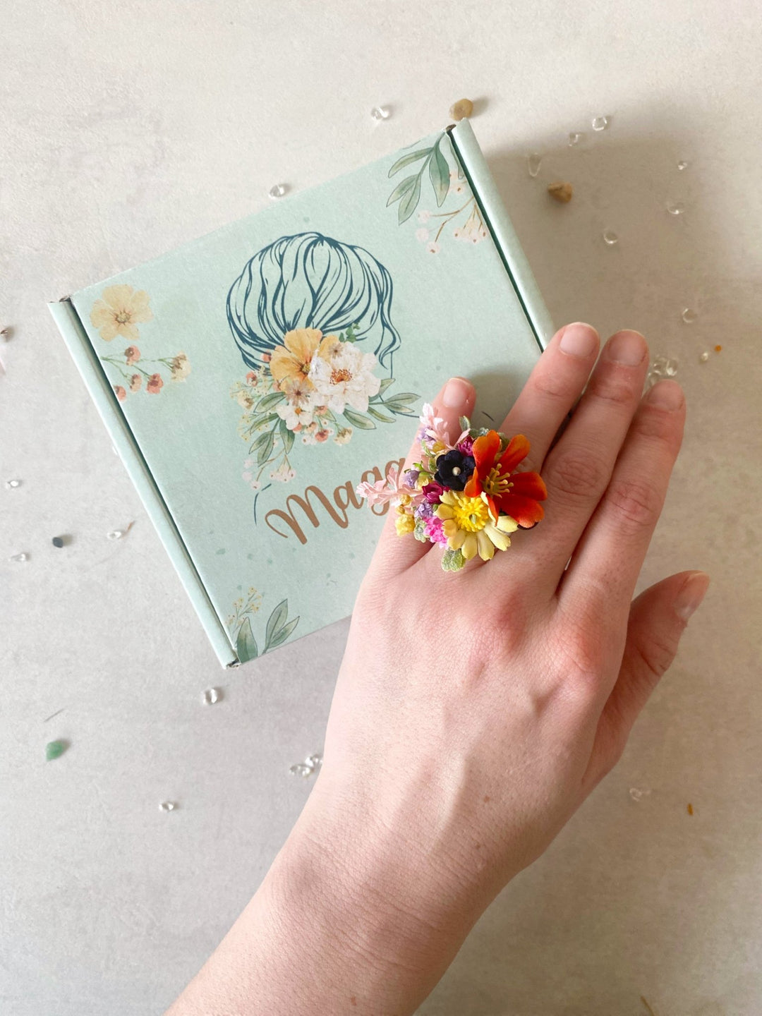 Colorful Wildflower Ring – Handmade Adjustable Flower Ring – handmade floral hair accessory by magaela