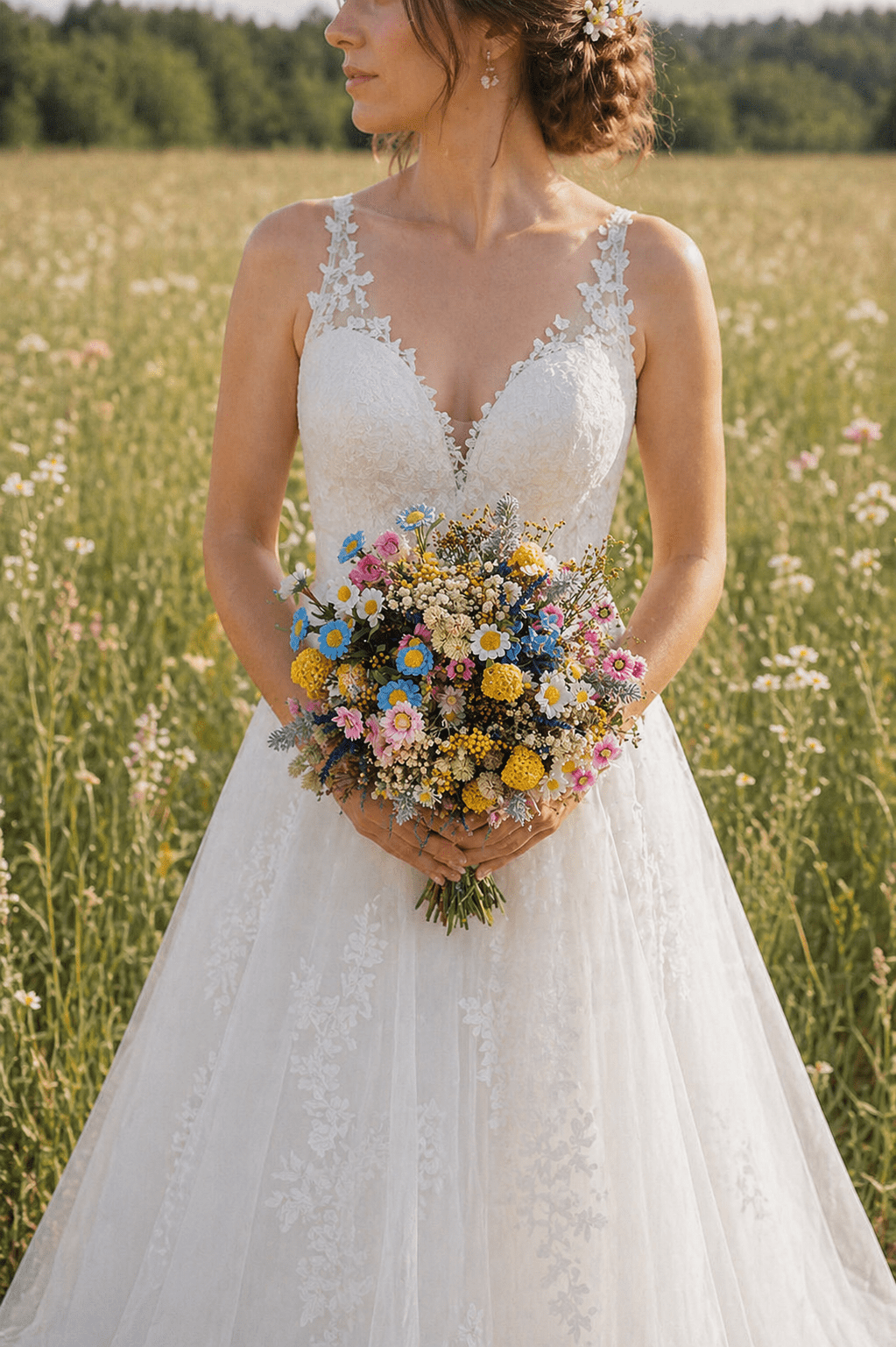 Wildflower Wedding Bouquet: Colorful Meadow Daisies & Lavender – handmade floral hair accessory by magaela
