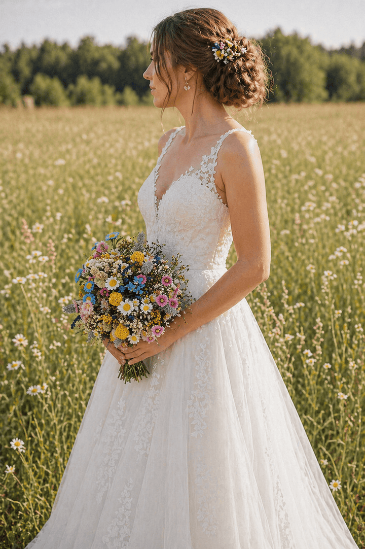 Wildflower Wedding Bouquet: Colorful Meadow Daisies & Lavender – handmade floral hair accessory by magaela