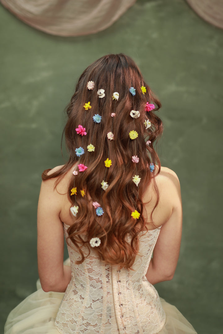Colorful Waterfall Hair Vine Set with Floral Lianas – Boho Bridal Hair Accessories – handmade floral hair accessory by magaela