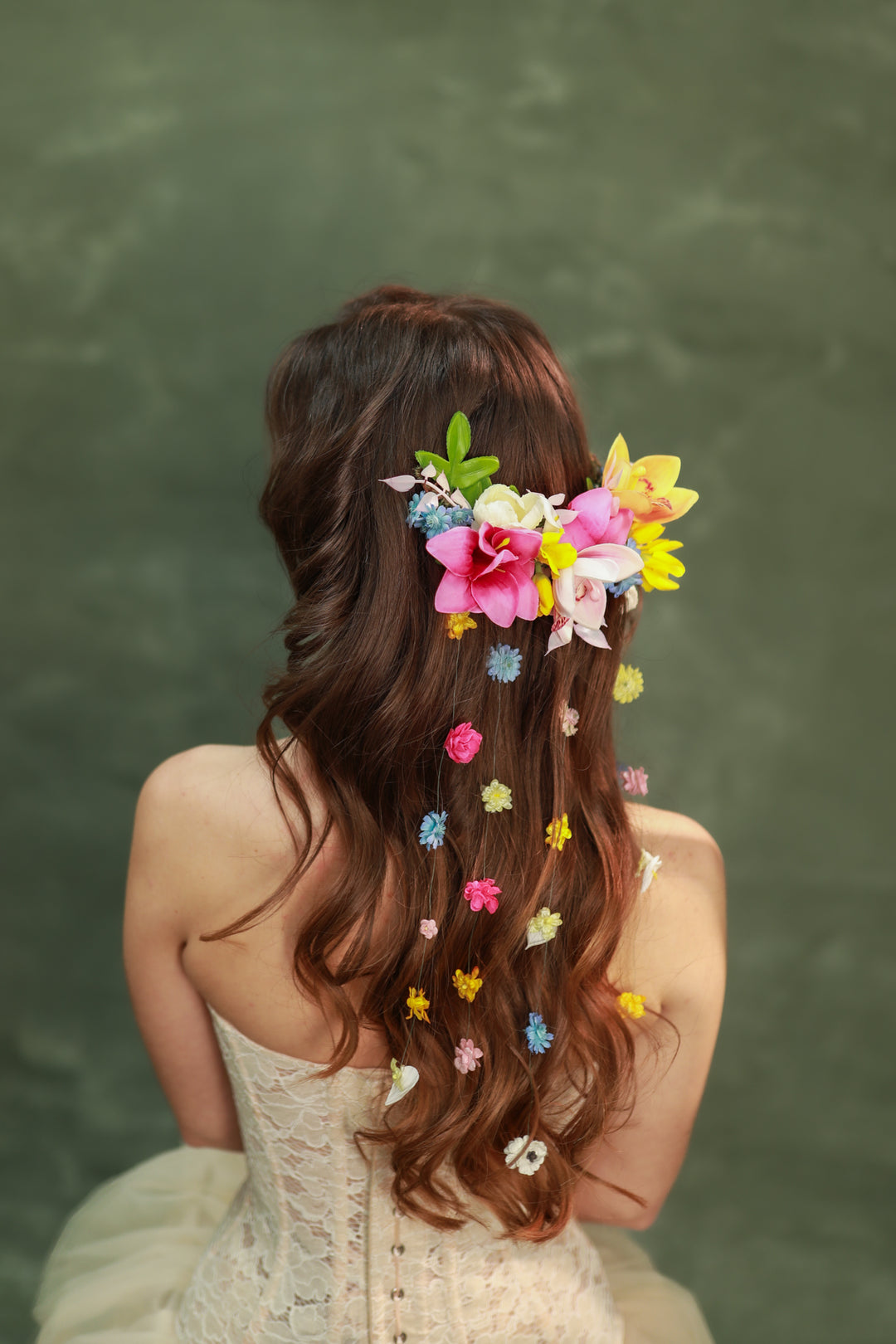 Colorful Waterfall Hair Vine Set with Floral Lianas – Boho Bridal Hair Accessories – handmade floral hair accessory by magaela
