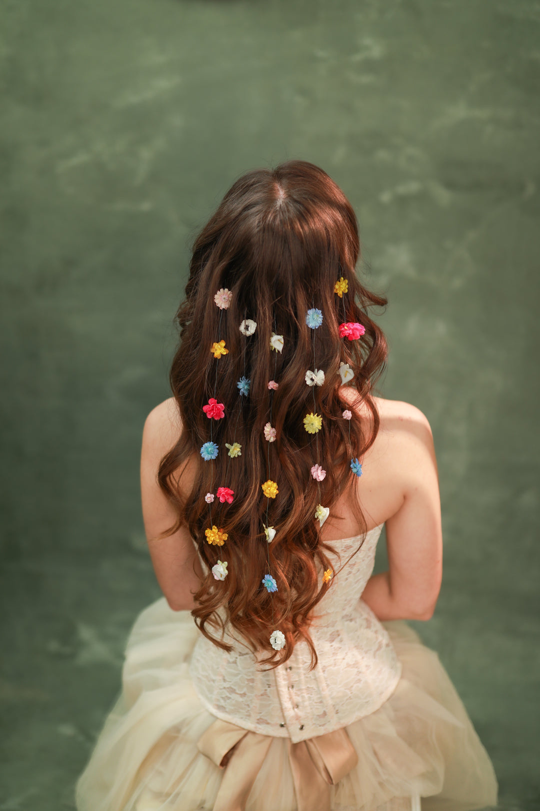 Colorful Waterfall Hair Vine Set with Floral Lianas – Boho Bridal Hair Accessories – handmade floral hair accessory by magaela
