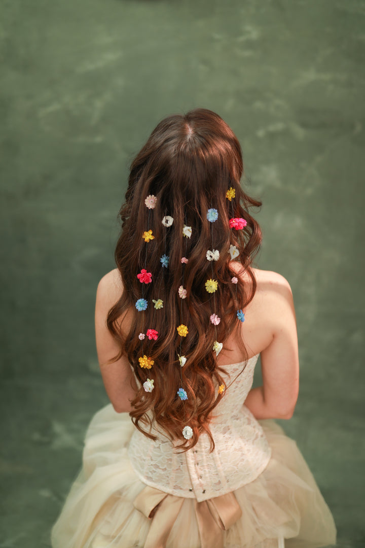 Colorful Waterfall Hair Vine Set with Floral Lianas – Boho Bridal Hair Accessories – handmade floral hair accessory by magaela