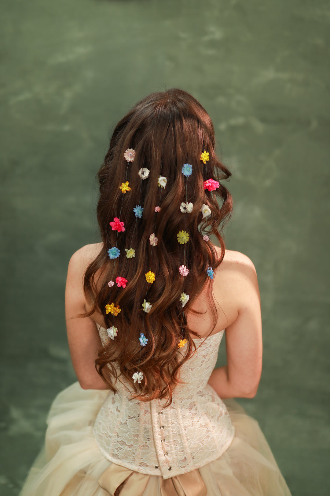 Colorful Waterfall Hair Vine Set with Floral Lianas – Boho Bridal Hair Accessories – handmade floral hair accessory by magaela