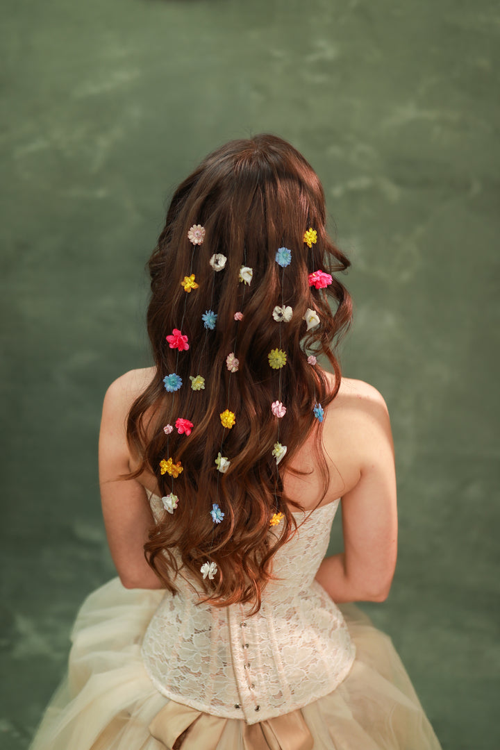 Colorful Waterfall Hair Vine Set with Floral Lianas – Boho Bridal Hair Accessories – handmade floral hair accessory by magaela