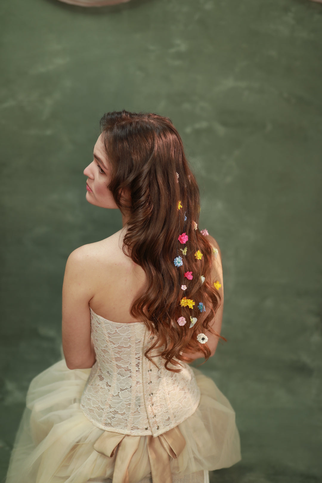 Colorful Waterfall Hair Vine Set with Floral Lianas – Boho Bridal Hair Accessories – handmade floral hair accessory by magaela