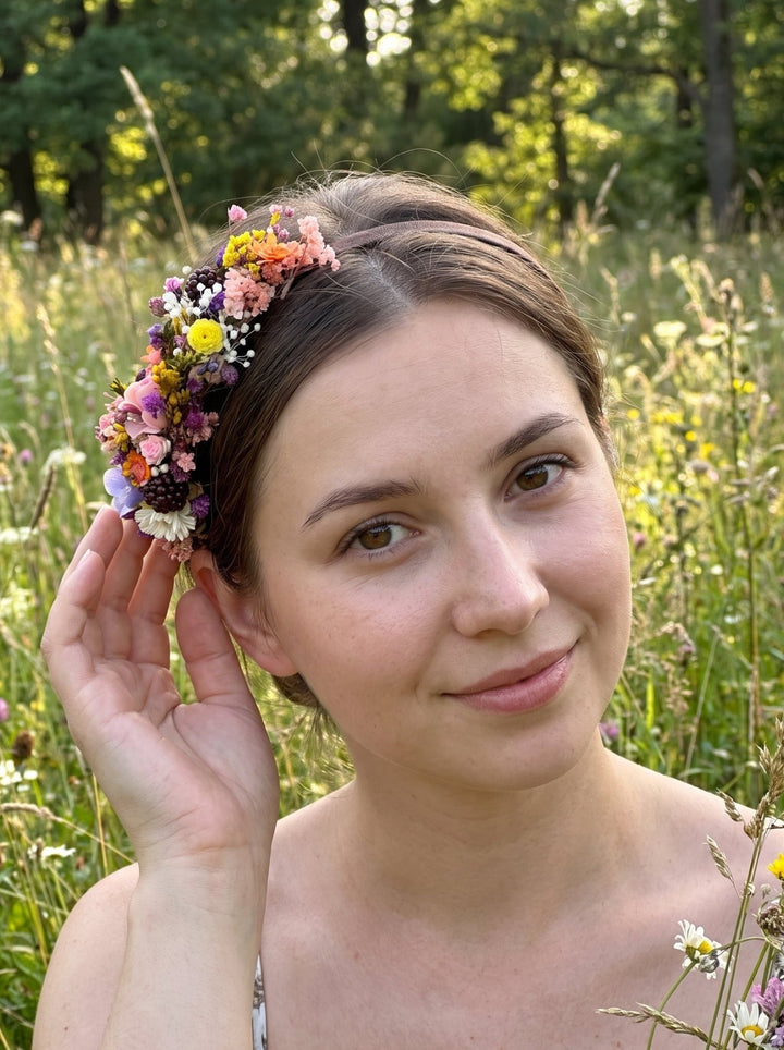 Colourful Wildflower Side Headband with Flowers and Berries for Kids and Adults – handmade floral hair accessory by magaela