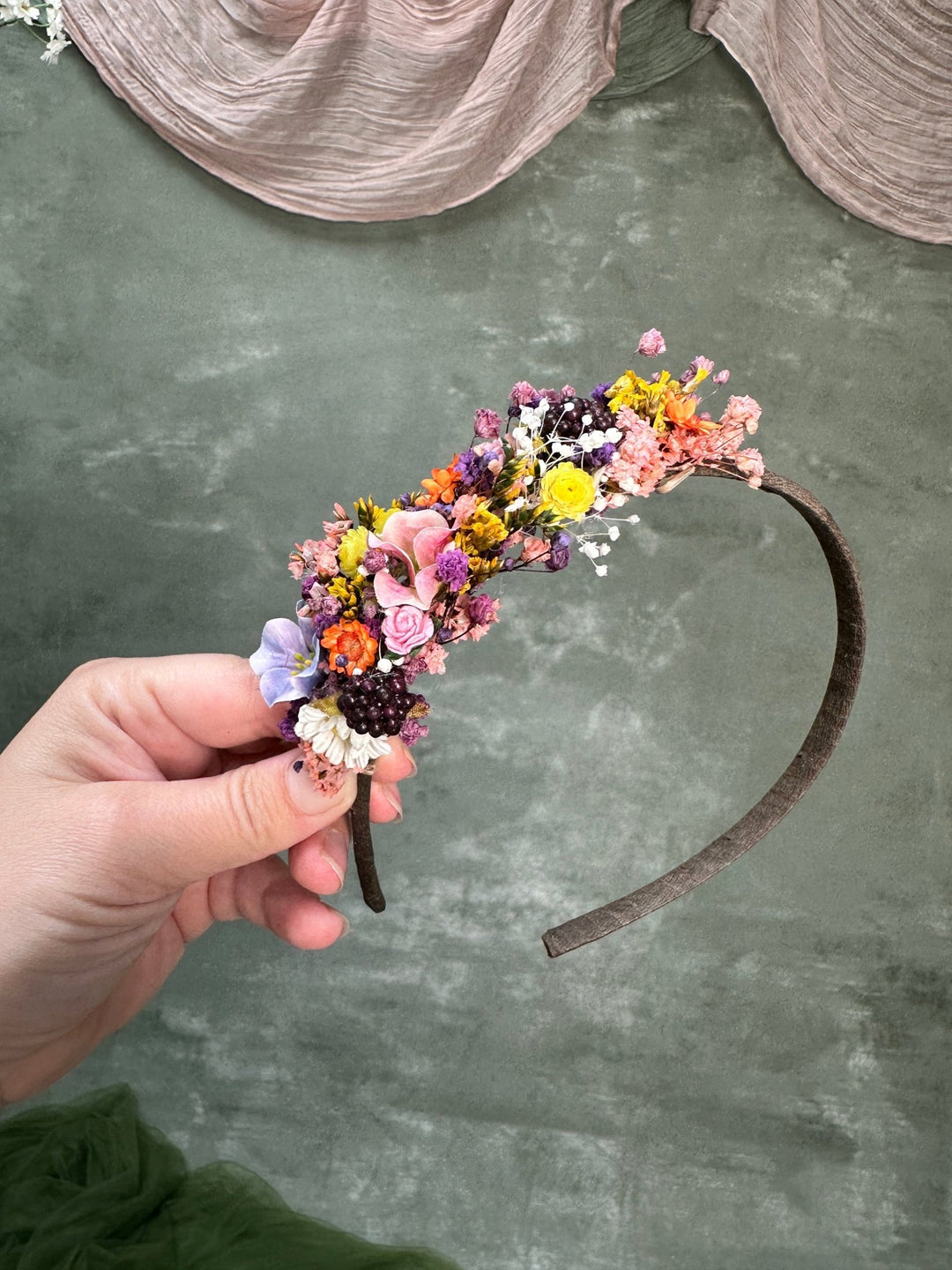 Colourful Wildflower Side Headband with Flowers and Berries for Kids and Adults – handmade floral hair accessory by magaela