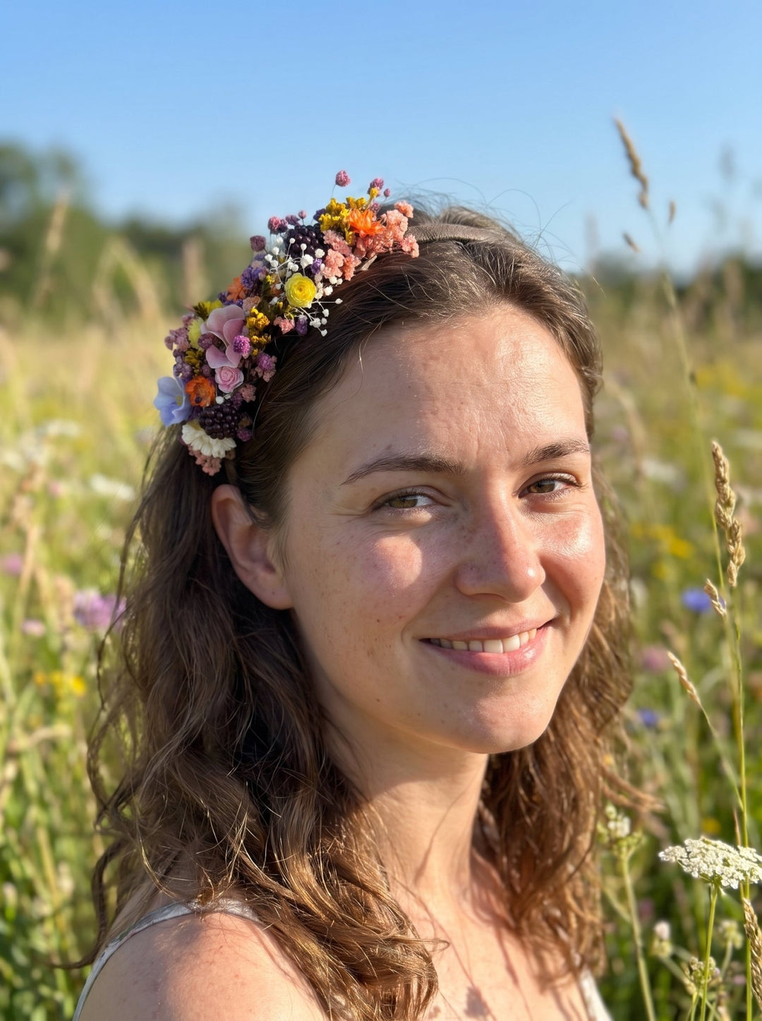 Colourful Wildflower Side Headband with Flowers and Berries for Kids and Adults – handmade floral hair accessory by magaela
