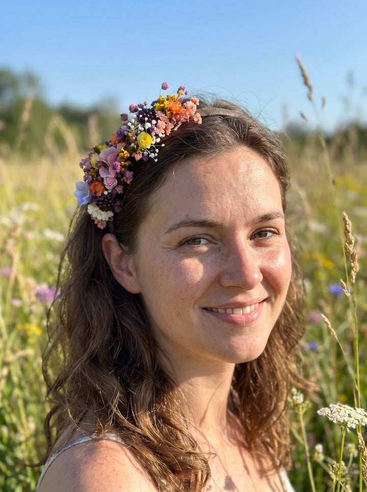 Colourful Wildflower Side Headband with Flowers and Berries for Kids and Adults – handmade floral hair accessory by magaela