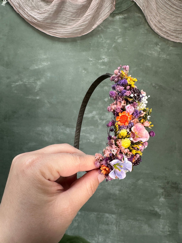 Colourful Wildflower Side Headband with Flowers and Berries for Kids and Adults – handmade floral hair accessory by magaela