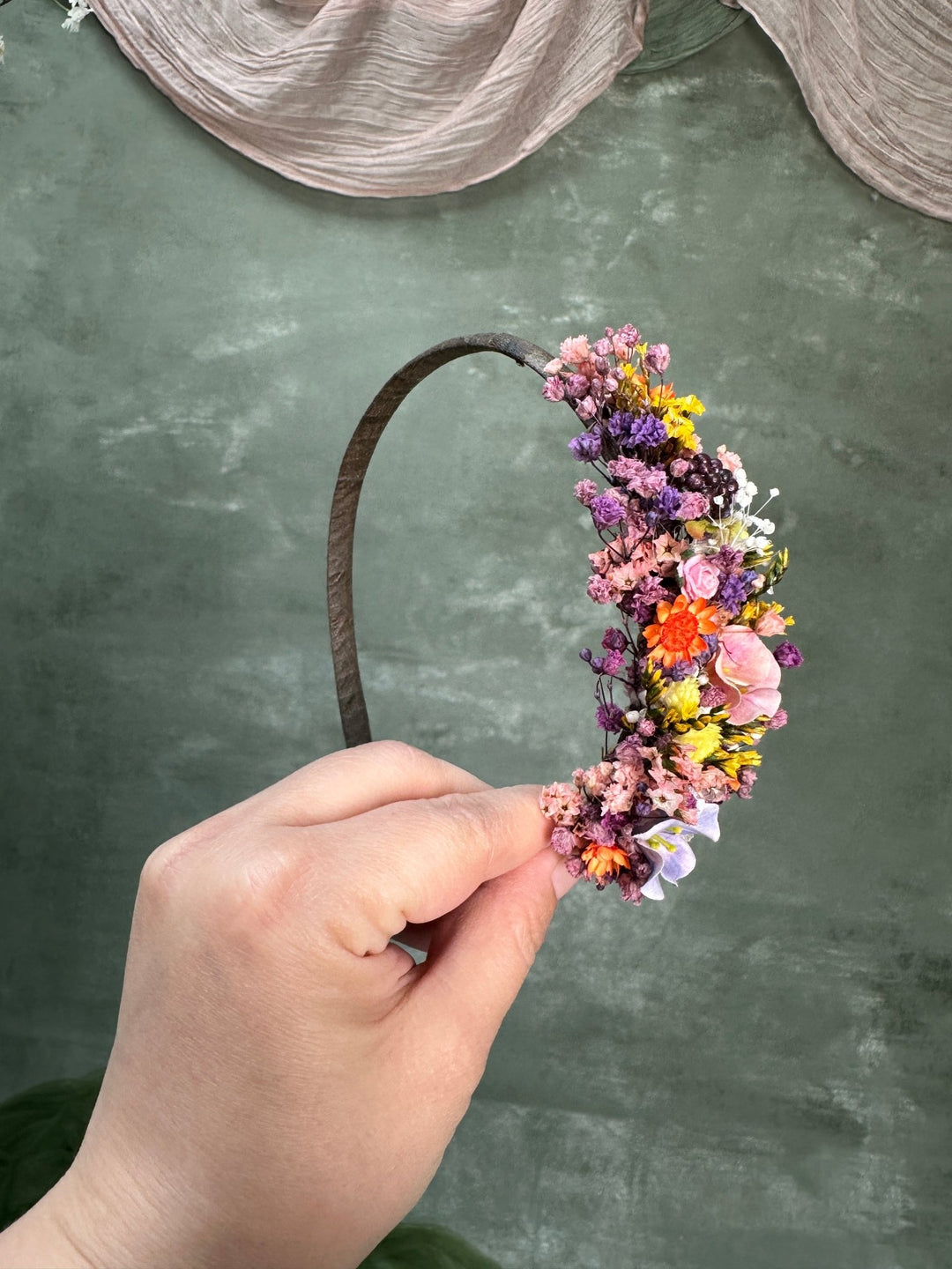 Colourful Wildflower Side Headband with Flowers and Berries for Kids and Adults – handmade floral hair accessory by magaela