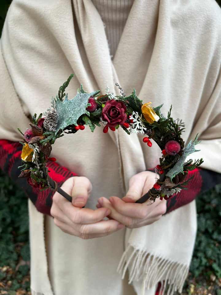 Winter Orange Christmas Accessories – Earrings, Headbands, Brooch & Glass Decorations – handmade floral hair accessory by magaela