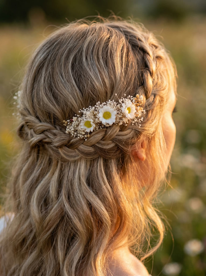 Ivory Daisy Hair Comb & Pins: Bridal Gypsophila Headpiece – handmade floral hair accessory by magaela
