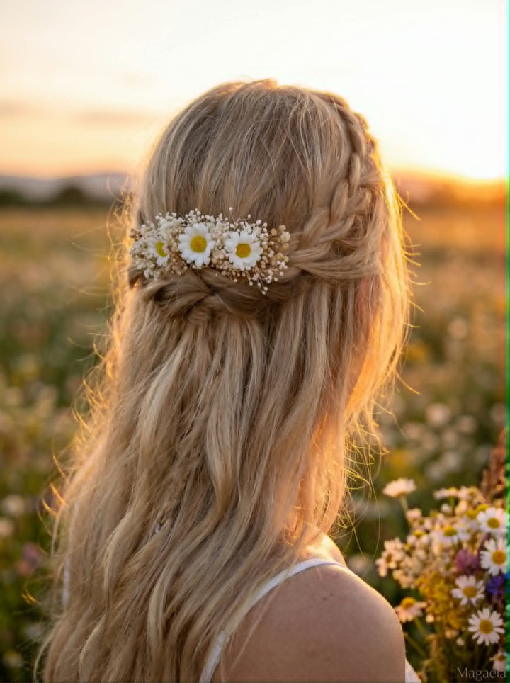 Ivory Daisy Hair Comb & Pins: Bridal Gypsophila Headpiece – handmade floral hair accessory by magaela