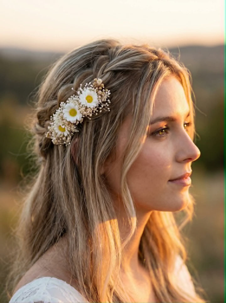 Ivory Daisy Hair Comb & Pins: Bridal Gypsophila Headpiece – handmade floral hair accessory by magaela