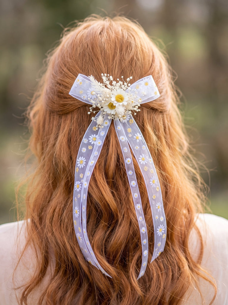 Daisy Bow Hair Clip with Preserved Gypsophila | Magaela – magaela
