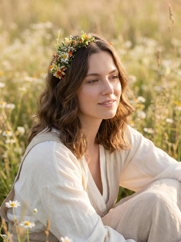 Fresh spring daisy headband - boho headpiece for everyday wear – handmade floral hair accessory by magaela