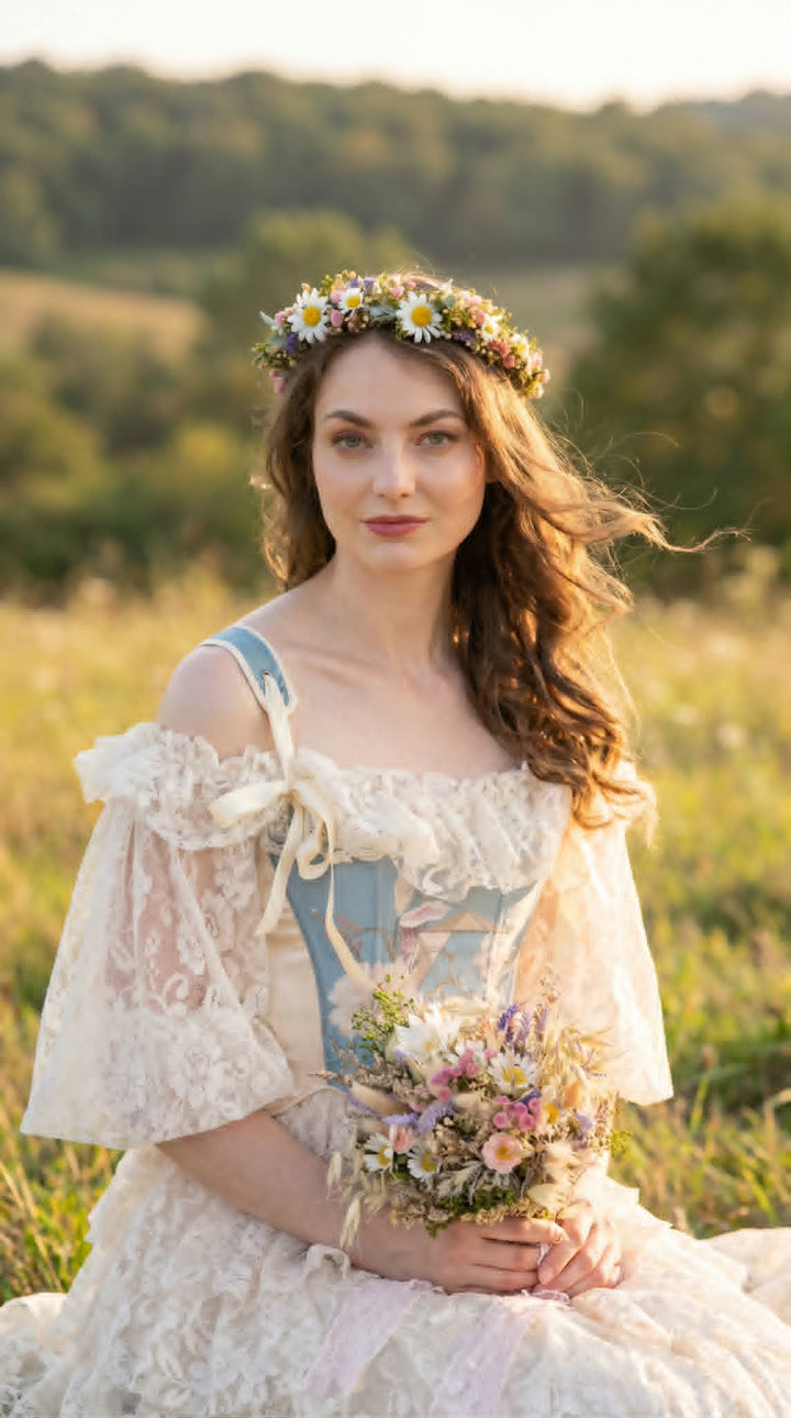 Daisy Flower Crown: Meadow Bridal Hair Half Wreath – handmade floral hair accessory by magaela