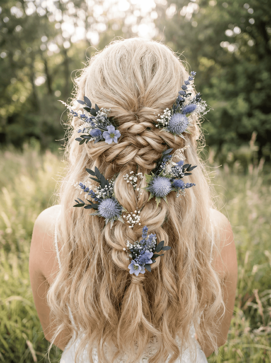 Blue Thistle Hair Pins: Botanical Wedding Hair Accessories  display picture 2