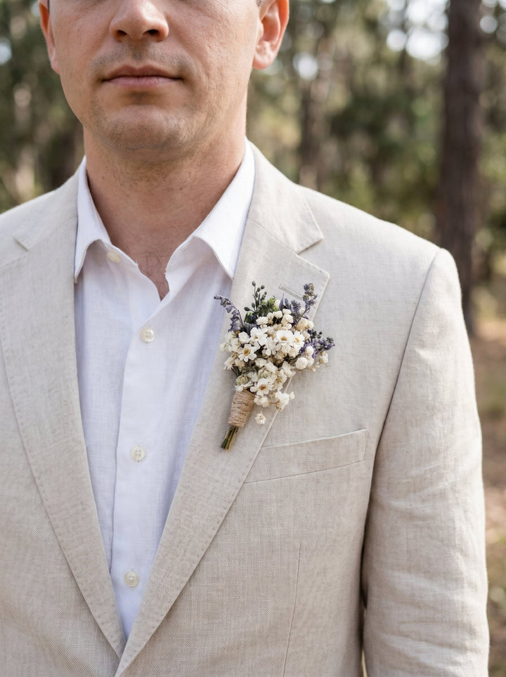 Lavender Boutonniere: Dried Flower Wedding Groom Accessory – handmade floral hair accessory by magaela