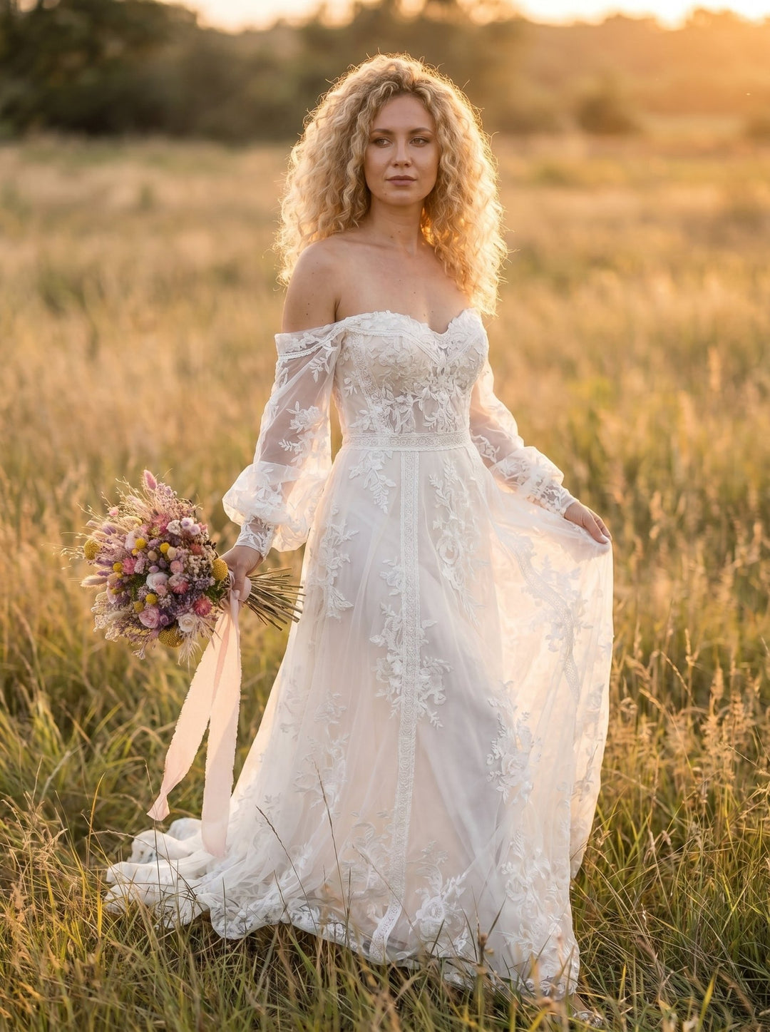 Dried Flower Bridal Bouquet: Roses, Lagurus and Meadow Grasses – handmade floral hair accessory by magaela