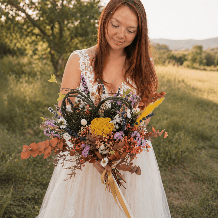Heart Boho Wedding Bouquet: Preserved & Dried Meadow Flowers – handmade floral hair accessory by magaela