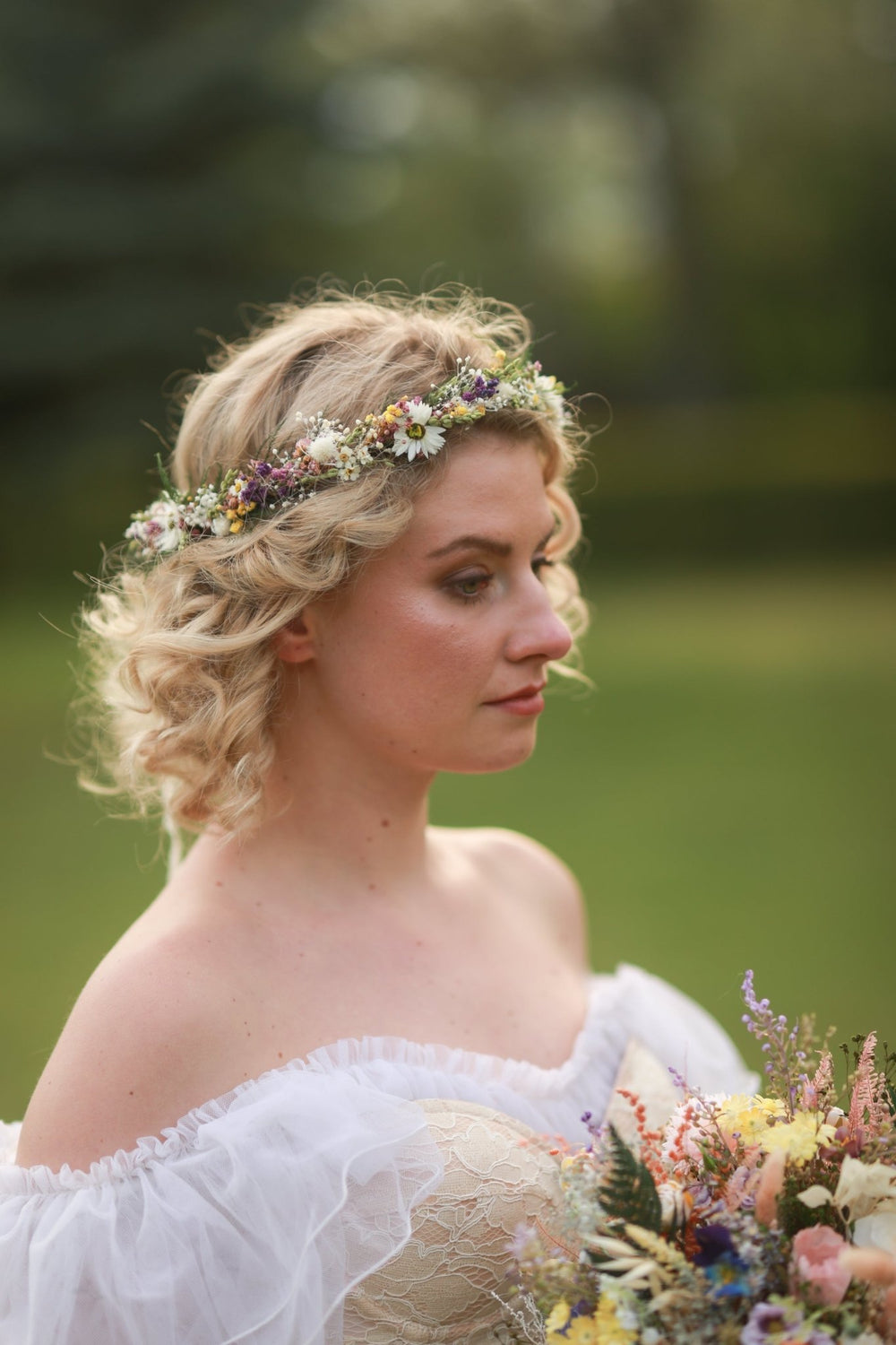 Dried Wildflower Crown - Preserved Flower Boho Wedding Headpiece – handmade floral hair accessory by magaela