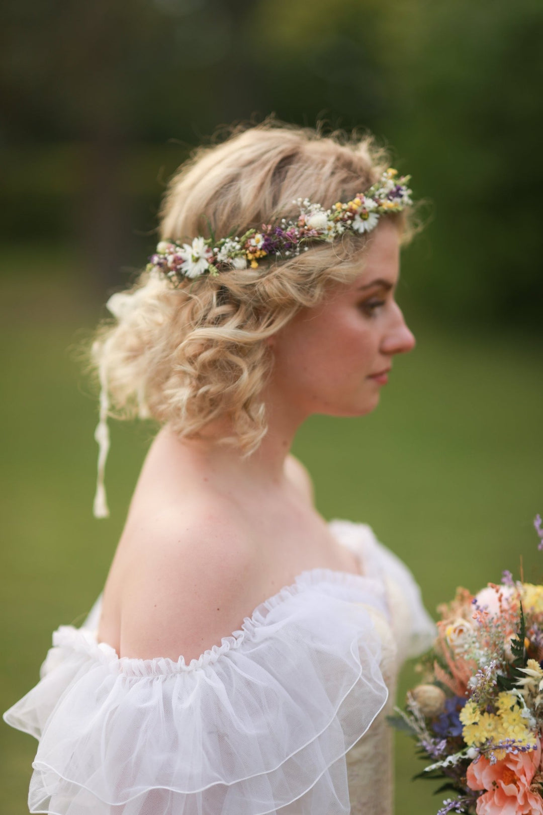 Dried Wildflower Crown - Preserved Flower Boho Wedding Headpiece – handmade floral hair accessory by magaela