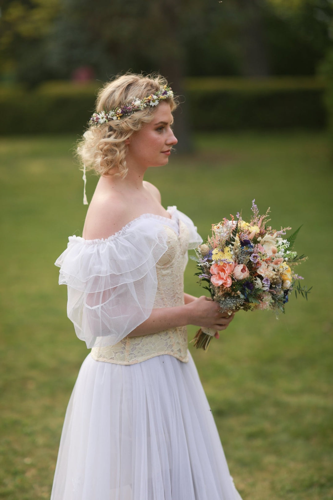 Dried Wildflower Crown - Preserved Flower Boho Wedding Headpiece – handmade floral hair accessory by magaela