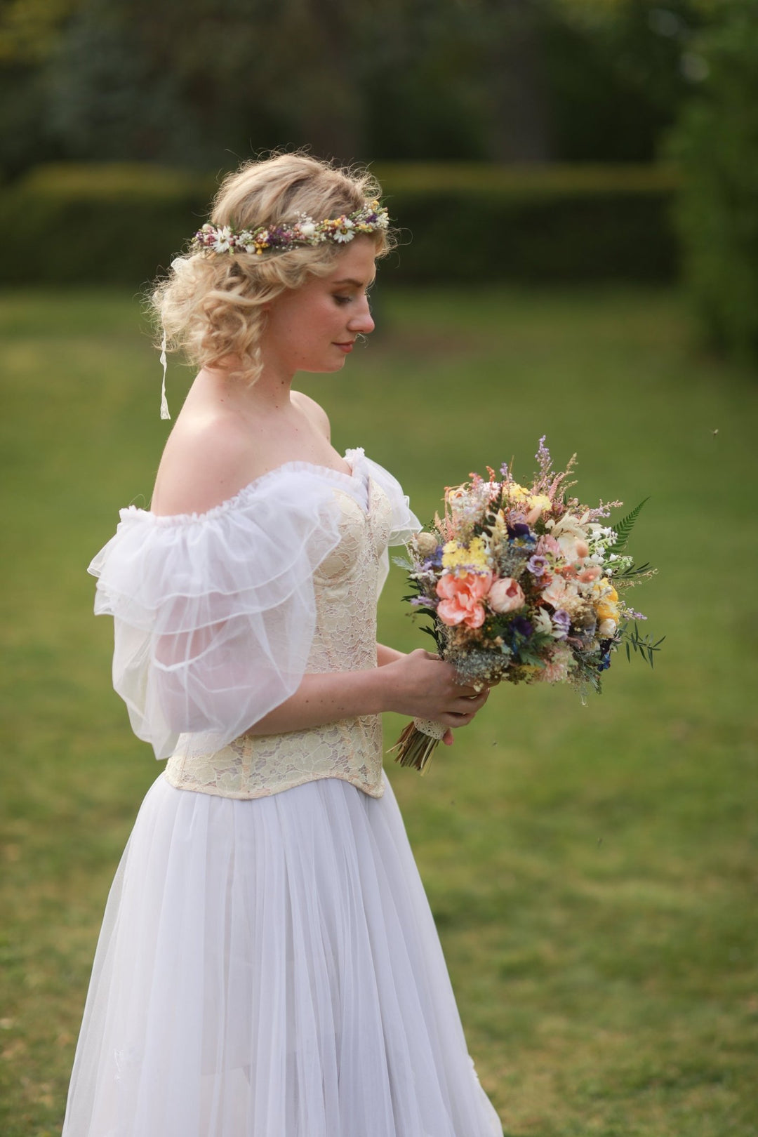 Dried Wildflower Crown - Preserved Flower Boho Wedding Headpiece – handmade floral hair accessory by magaela