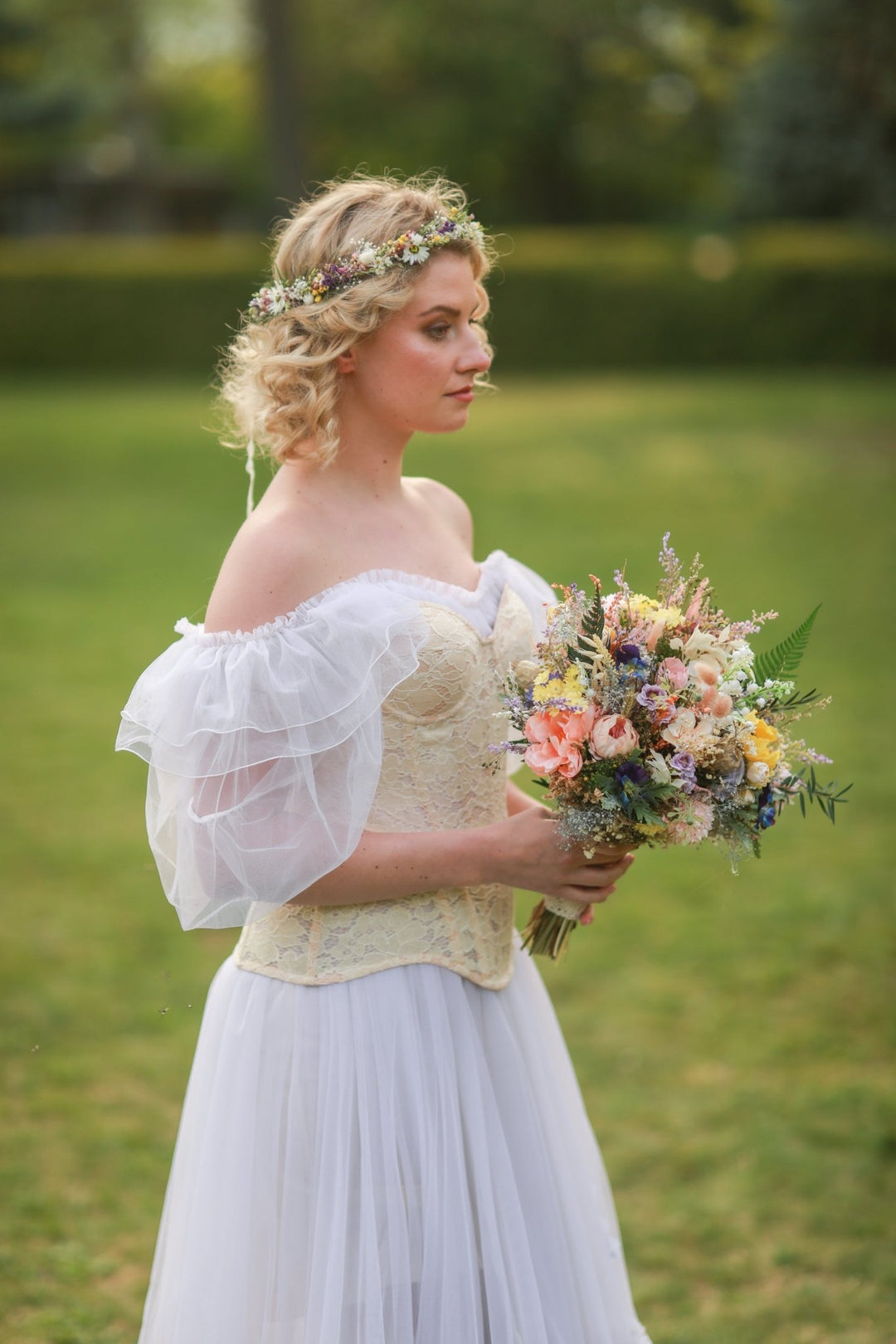 Dried Wildflower Crown - Preserved Flower Boho Wedding Headpiece – handmade floral hair accessory by magaela