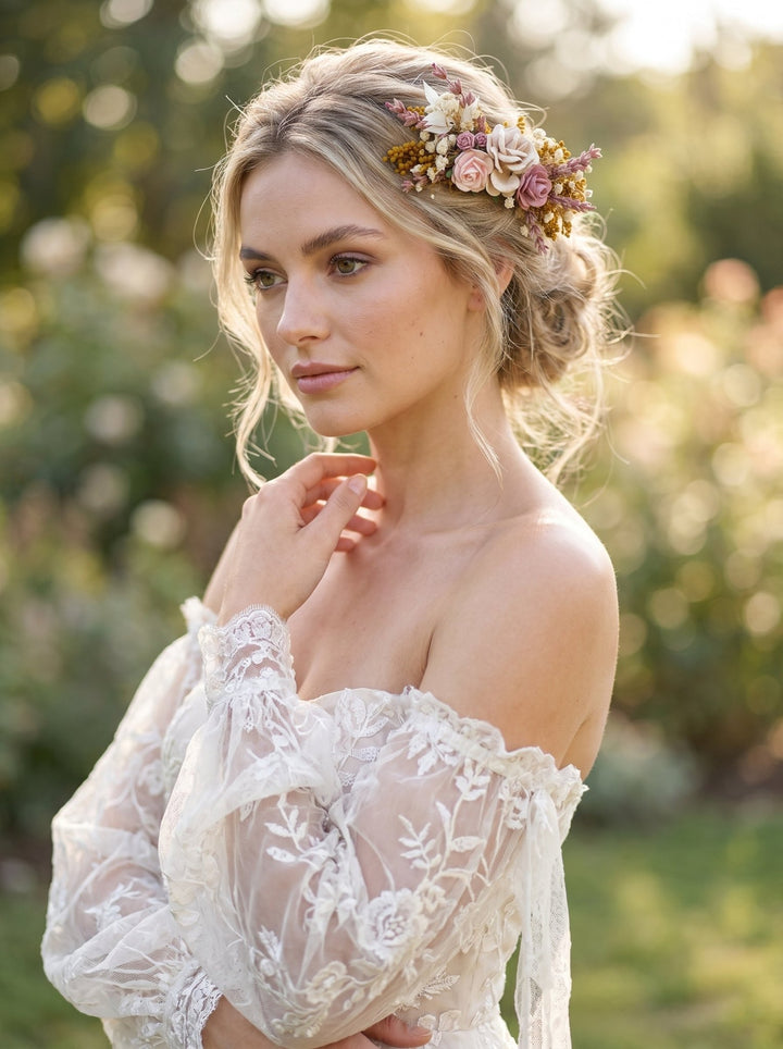 Dusty Pink Rose Hair Comb: Romantic Bridal Flower Comb – handmade floral hair accessory by magaela