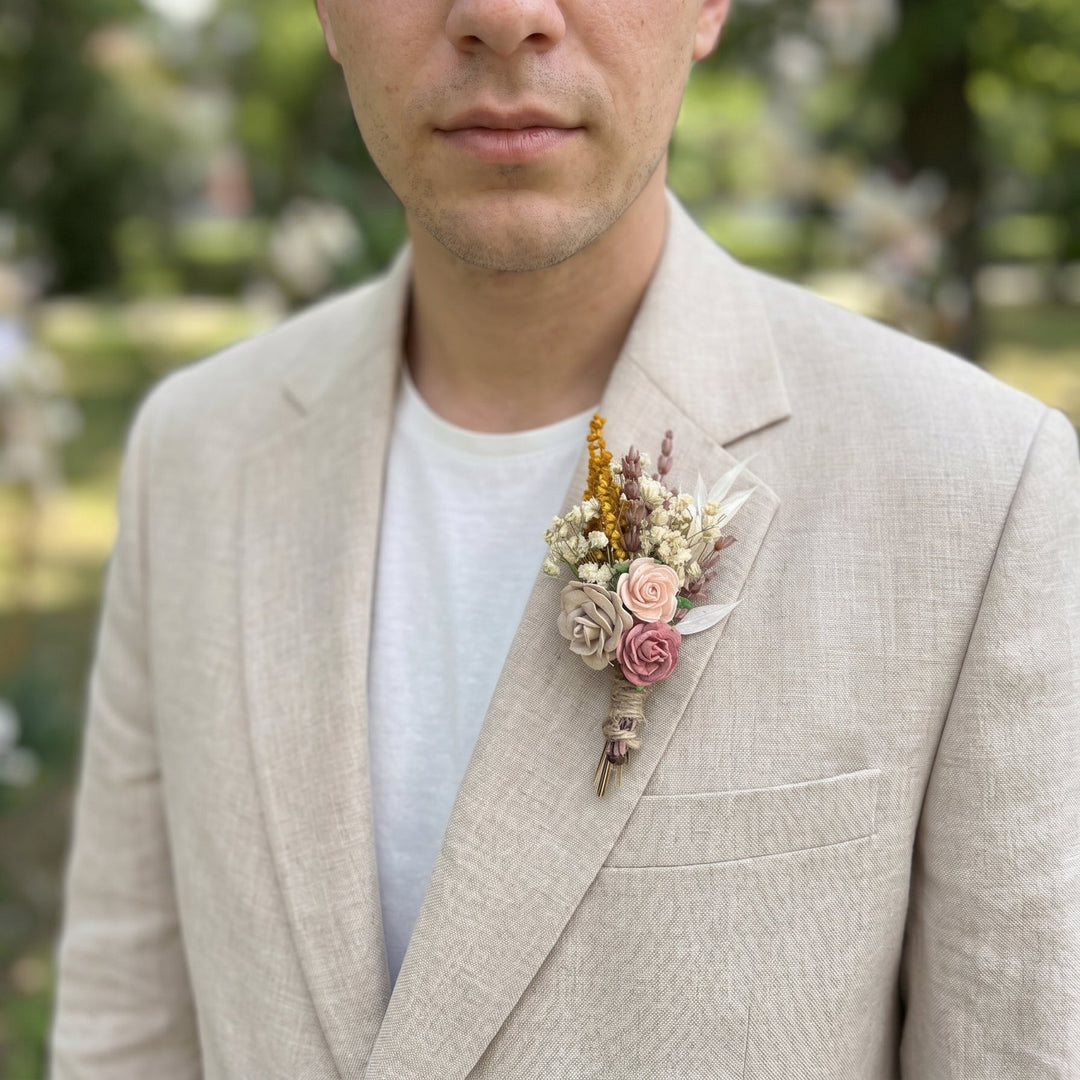 Dusty Pink Rose Boutonniere: Rustic Groom Wedding Accessory – handmade floral hair accessory by magaela