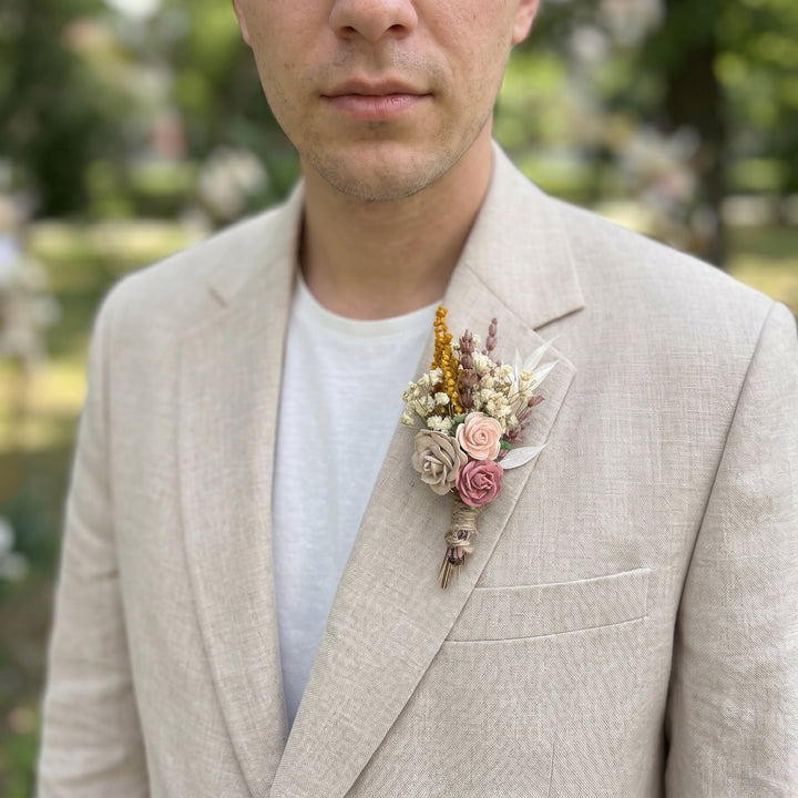 Dusty Pink Rose Boutonniere: Rustic Groom Wedding Accessory – handmade floral hair accessory by magaela