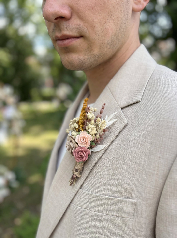 Dusty Pink Rose Boutonniere: Rustic Groom Wedding Accessory – handmade floral hair accessory by magaela
