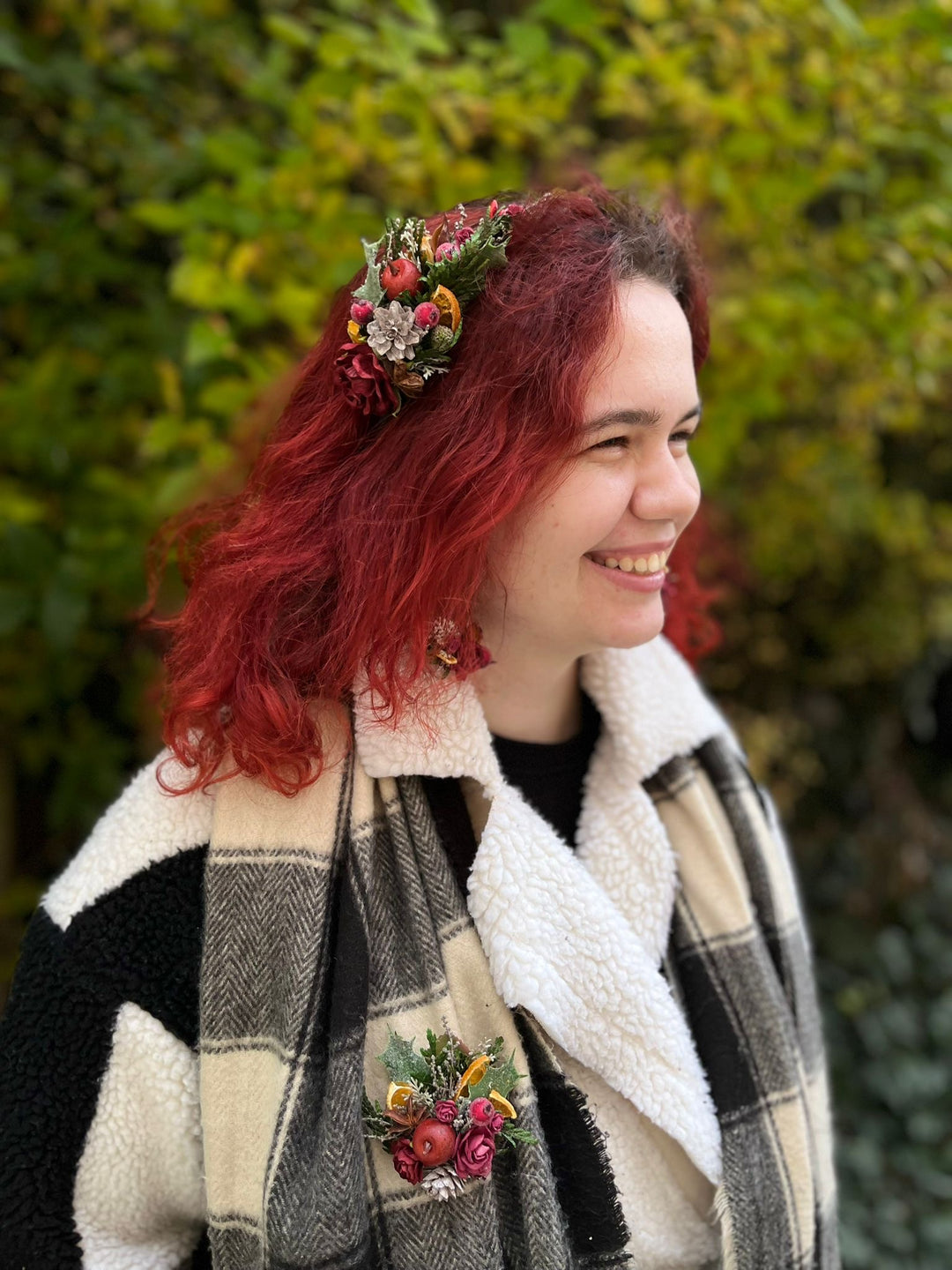 Winter Orange Christmas Accessories – Earrings, Headbands, Brooch & Glass Decorations – handmade floral hair accessory by magaela