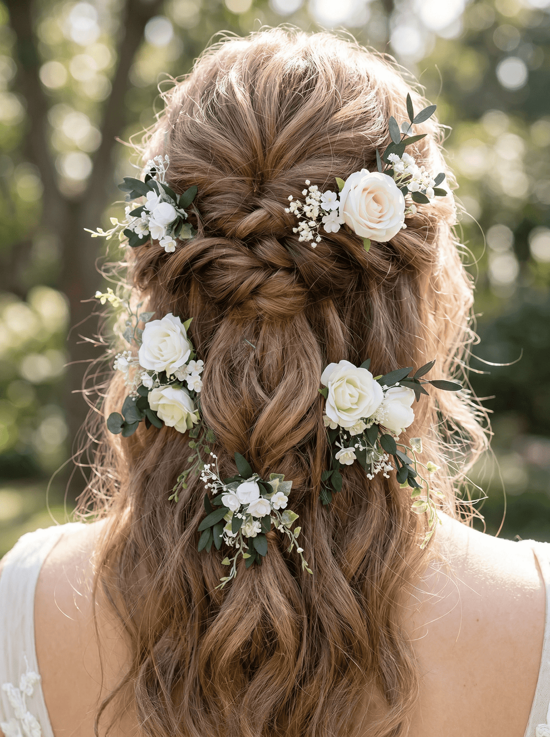 White Rose Hair Pins: Boho Bridal Hair Accessories – handmade floral hair accessory by magaela