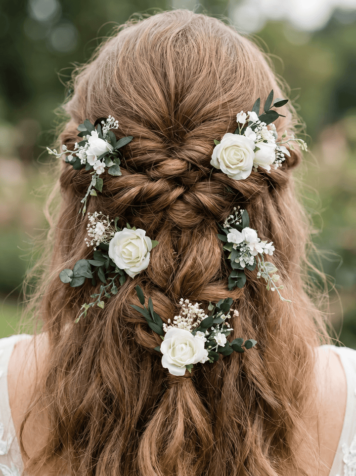 White Rose Hair Pins: Boho Bridal Hair Accessories – handmade floral hair accessory by magaela