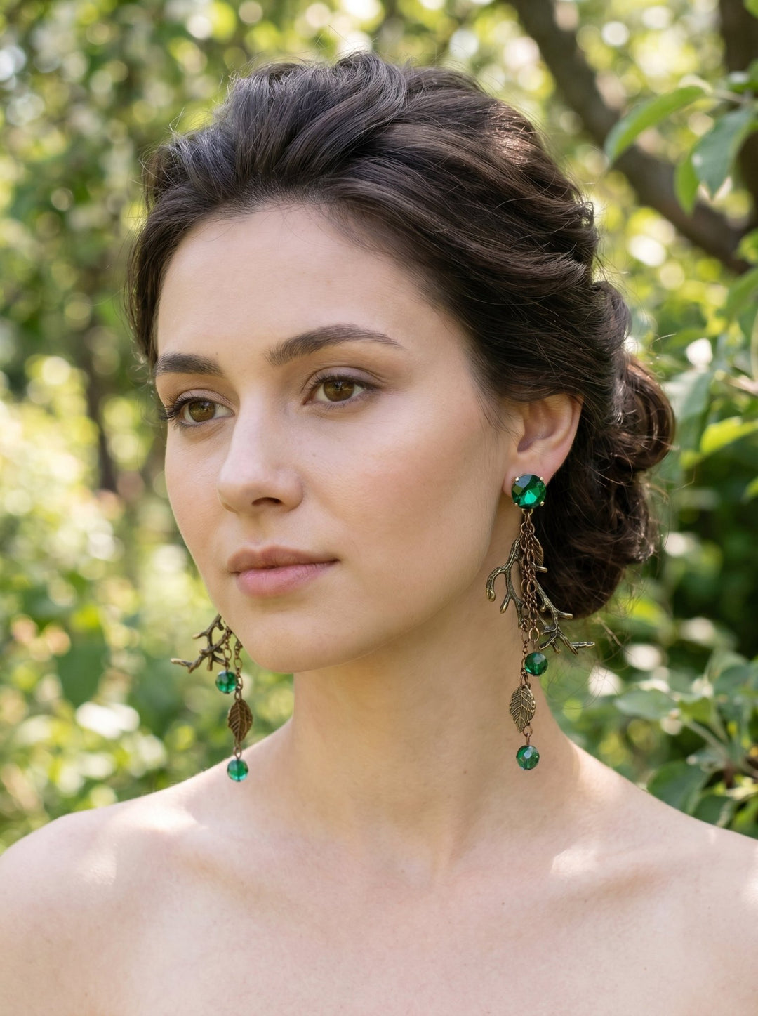 Emerald Green & Gold Wedding Earrings: Woodland Glam Bridal Jewelry – handmade floral hair accessory by magaela