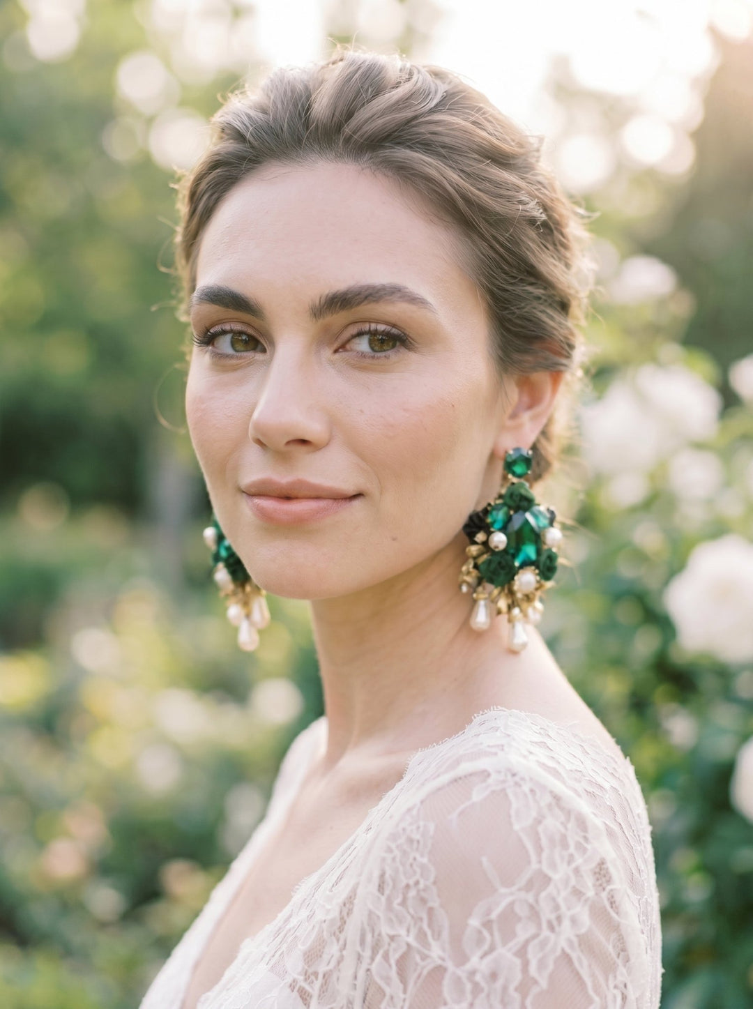 Emerald Green & Gold Glamour Earrings: Wedding Bridal Jewelry – handmade floral hair accessory by magaela