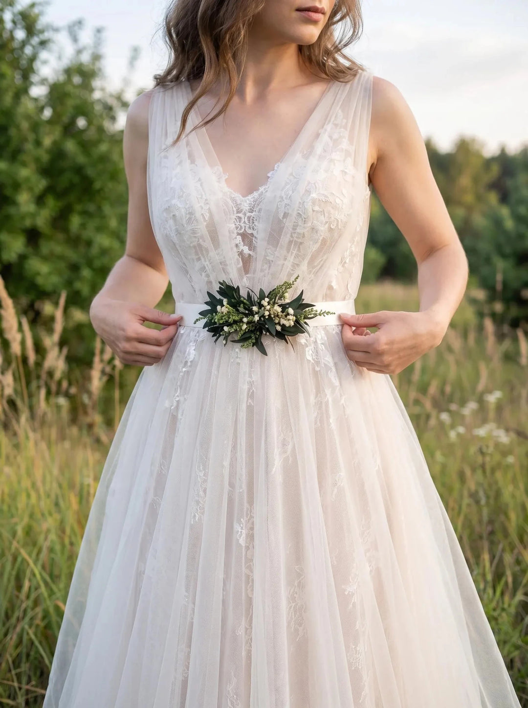 Eucalyptus Flower Girl Belt: Greenery Wedding Bridal Accessory – handmade floral hair accessory by magaela