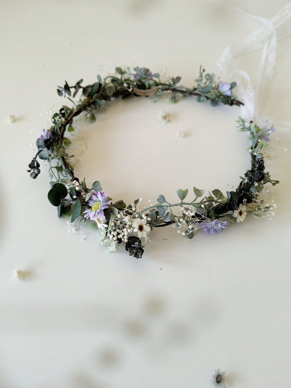 Daisy Eucalyptus Flower Wreath: Bridal Hair Accessory, Romantic Wedding – handmade floral hair accessory by magaela