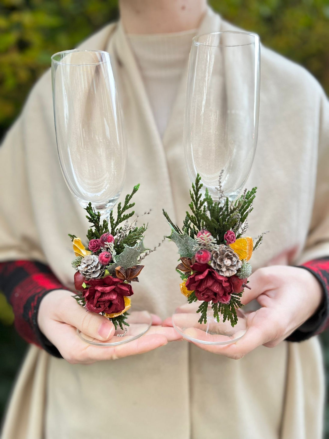 Winter Orange Christmas Accessories – Earrings, Headbands, Brooch & Glass Decorations – handmade floral hair accessory by magaela