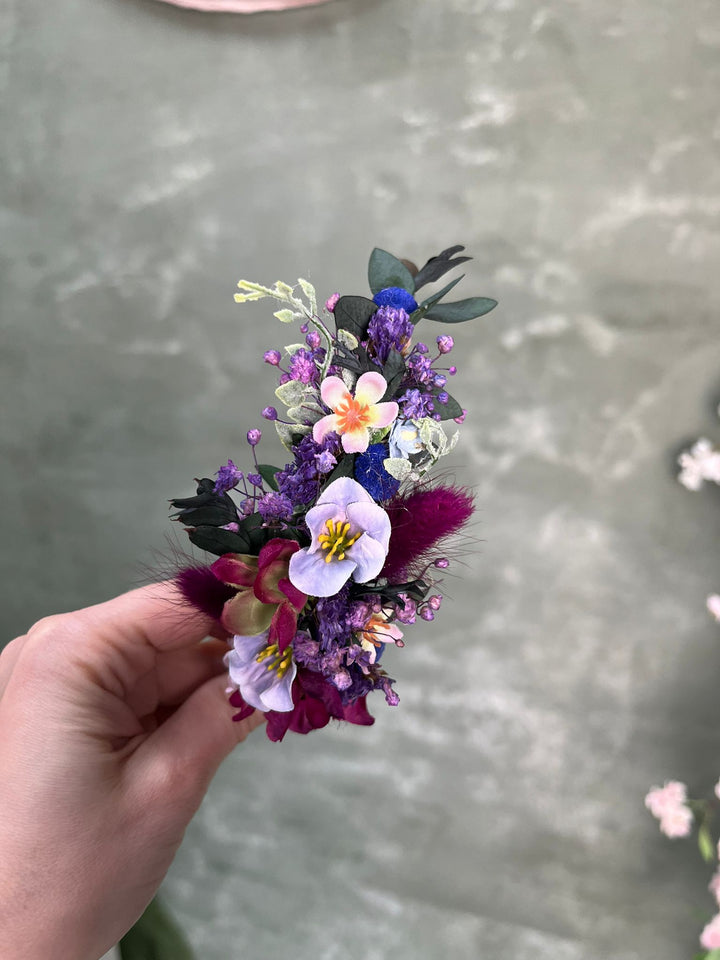 Floral Side Headband with Wildflowers in Deep Purple and Burgundy