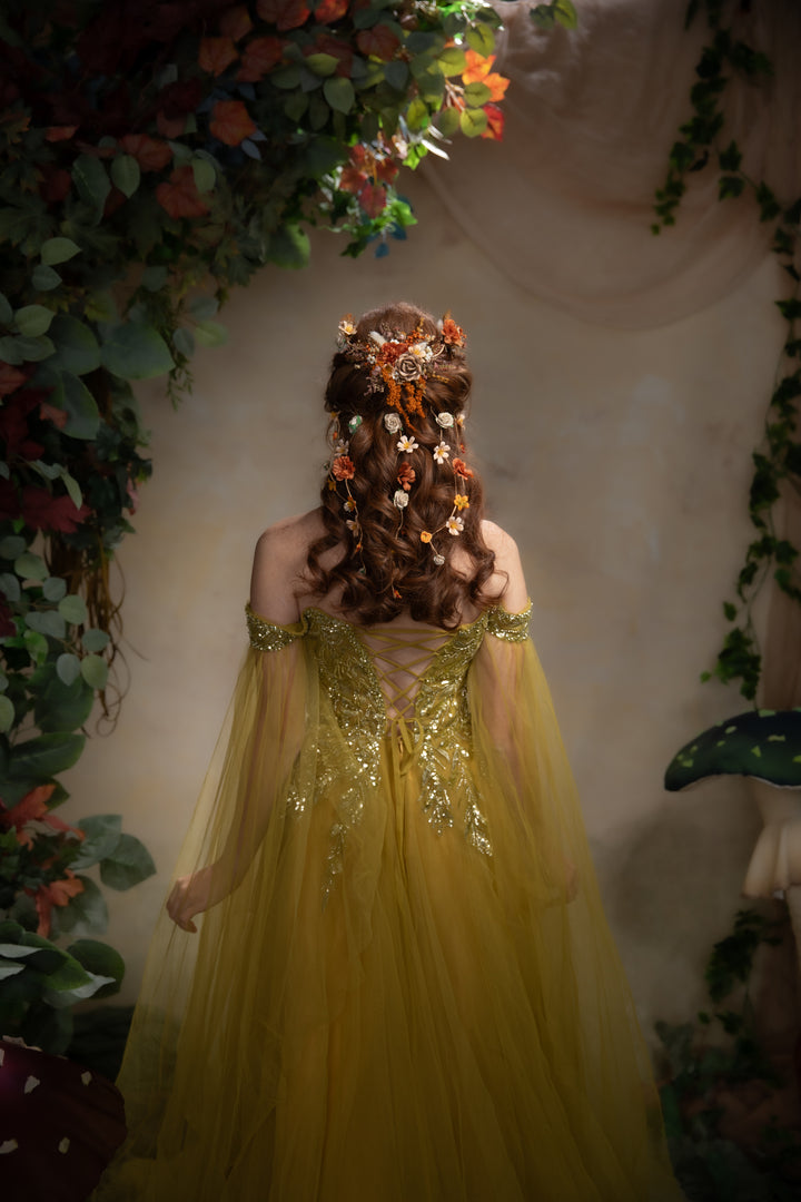 Fall Wedding Hair Vine with Cascading Veil