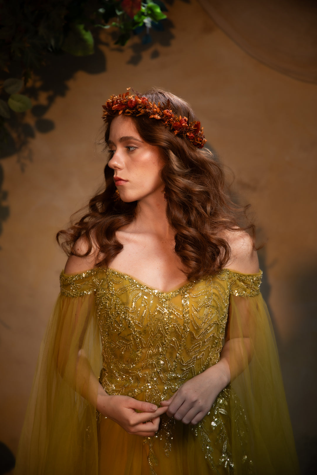 Fall Wedding Dried Flower Crown - Terracotta and Pumpkin Wreath