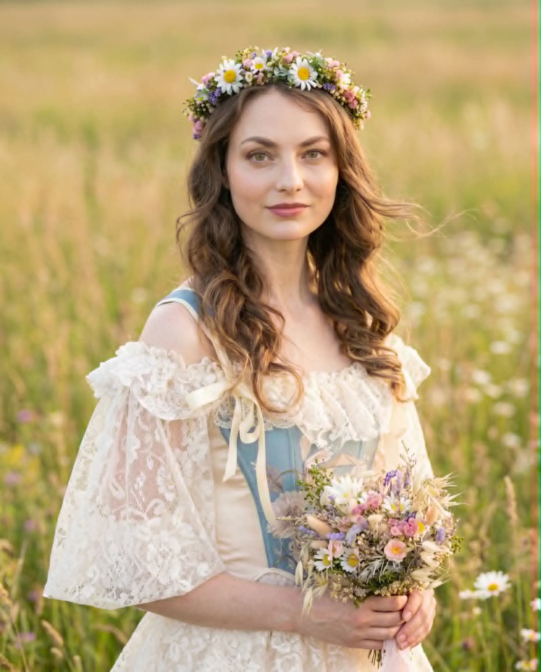 Daisy Flower Crown: Meadow Bridal Hair Half Wreath – handmade floral hair accessory by magaela